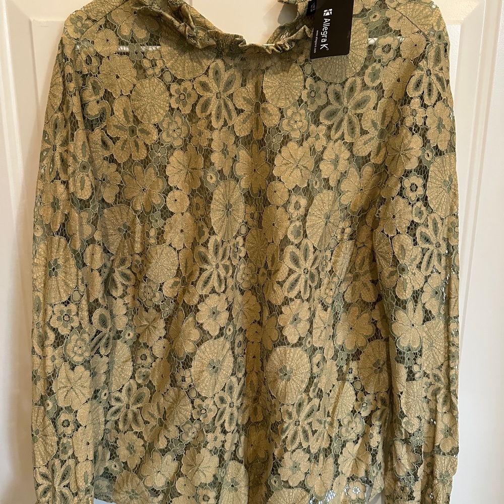 Allegra K Women's Crochet Lace See Through Floral Ruffle Neck Blouse Size XL NWT - Picture 8 of 17
